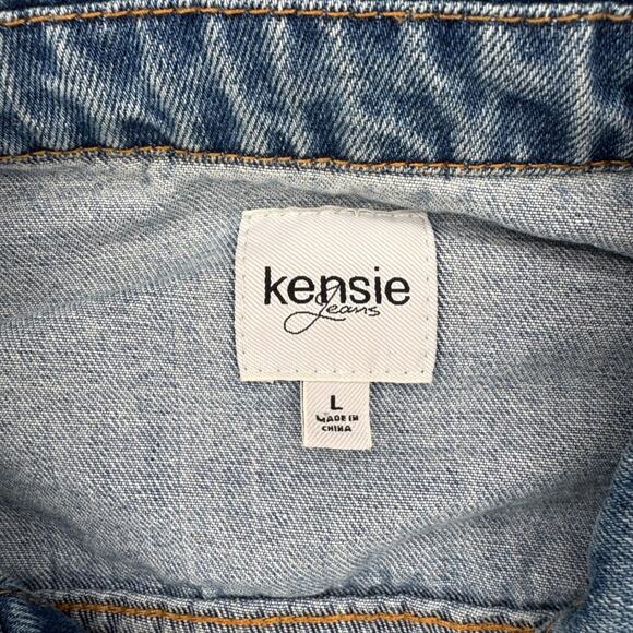Kensie Jeans Women Blue Denim Jacket Fringe Trim Pleated Front Light Wash Size L - Picture 4 of 7